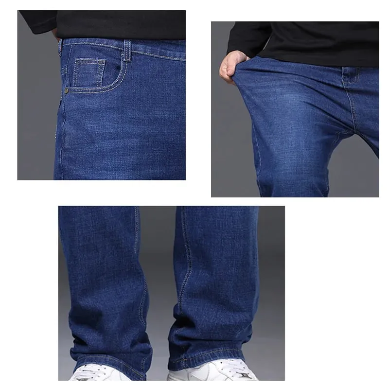 Jeans Melar Pria Ukuran 29-50 Celana Denim Kaki Lurus Celana Jalanan Biru Hitam Ukuran Besar Santai Cocok untuk Bekerja Kasual Baru