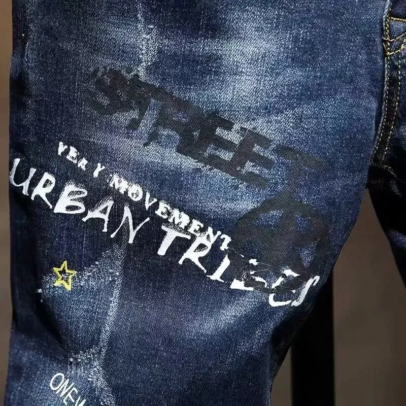 Spring and Autumn Fashion Trend Printed Straight-Leg Stretch Denim Jeans For Men Comfortable Casual Sports High-Quality Jeans — image 4