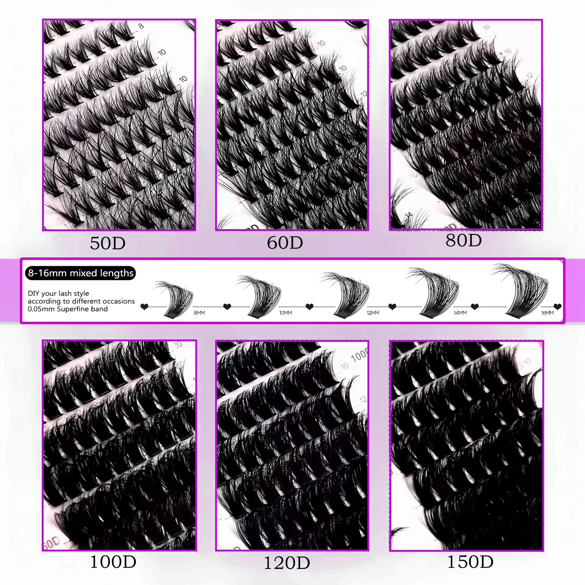 40D-150D Lashes Cluster DIY Lash Extension Mixed Tray Clusters Øjenvipper Fluffy Volume Individuelle vipper Cat Eye Lash Extension — image 4