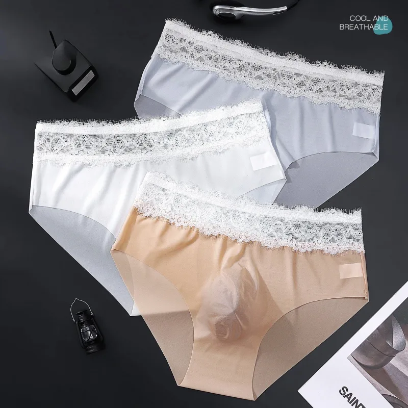 Herren-Dreieckshose mit Spitzenkante, Eisseide, spurlos, atmungsaktiv, dünn, Herrenunterwäsche, niedrige Taille, weich, nahtlos, Komfort, Herren-Slip — image 5