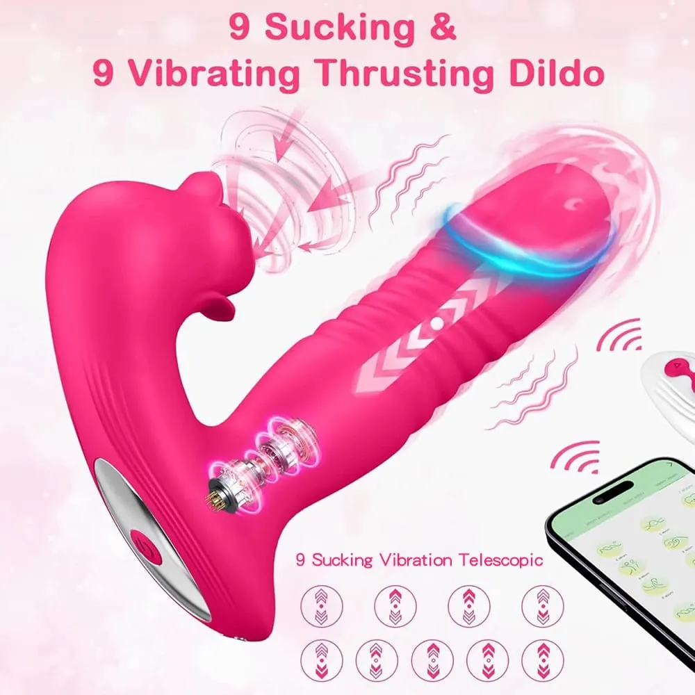 Dildo Vagian Massage Wand Rose Sucking Vibrator Adult Women Thrusting Sex Toy Wearable App Clitoral Sucker Telescopic Vibrating — image 2