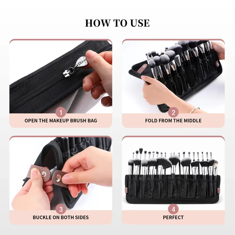 DUcare Women Makeup Bags Travel Cosmetic Bag Makeup Brushes Case 30 Hole Bag professional Organizer Makeup Brush Accessories Bag
