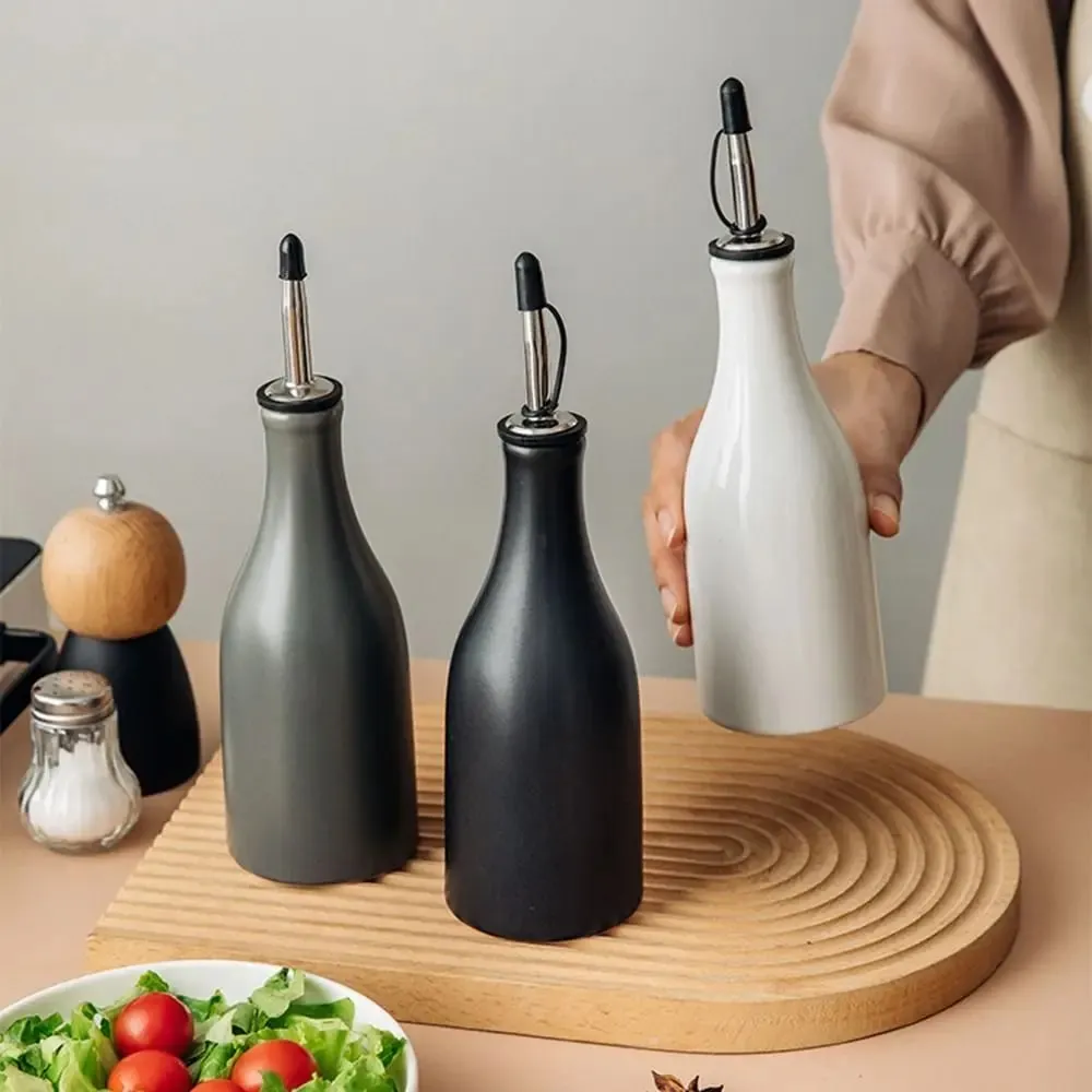 Home Kitchen Ceramic Seasoning Jar Olive Oil Dispenser Large Capacity Leakproof Vinegar Oil Seasoning Bottle With Label Stickers