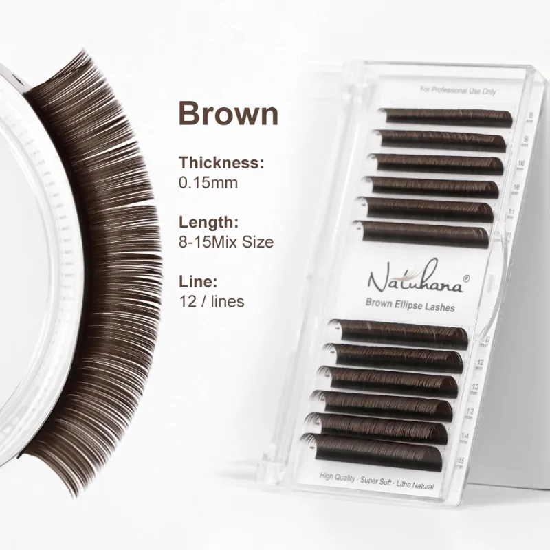 Lashes 0.15mm Brown Flat Ellipse Eyelash Extension False Fake Eye Lash Matte Split-Tips Ellipse Shape Eyelashes