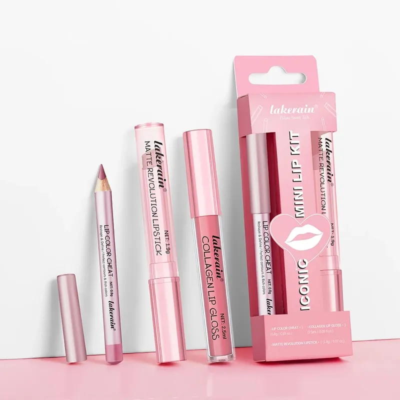 5 farve læbe liner + læbestift sæt og læbe plet let farve mat læbe kit læbestift Langvarig rød læbestift læbe makeup sæt — image 2