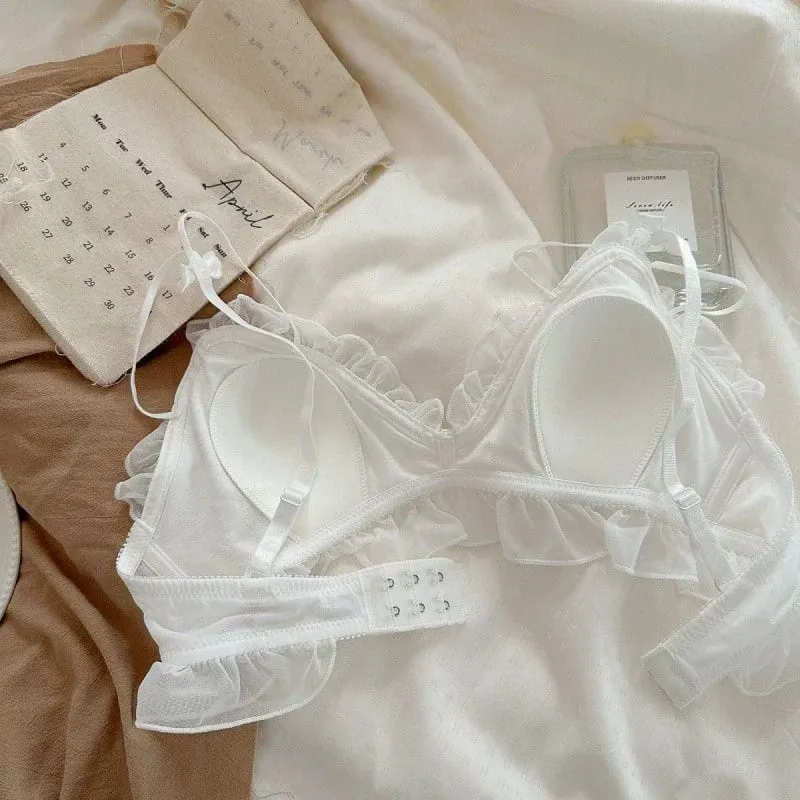 Sexy Lace Bra Thin Breathable Small Breasts Gathered Anti-Sagging Comfortable Non-steel Ring Bow Tie Girls Underwear Set — image 3