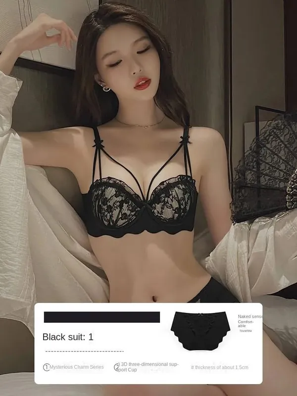 Push-up Women with Small Breasts Showing Large Flat Chest Special Thickened Breast Anti-sag Bra Cover Lace Underwear Set — image 11