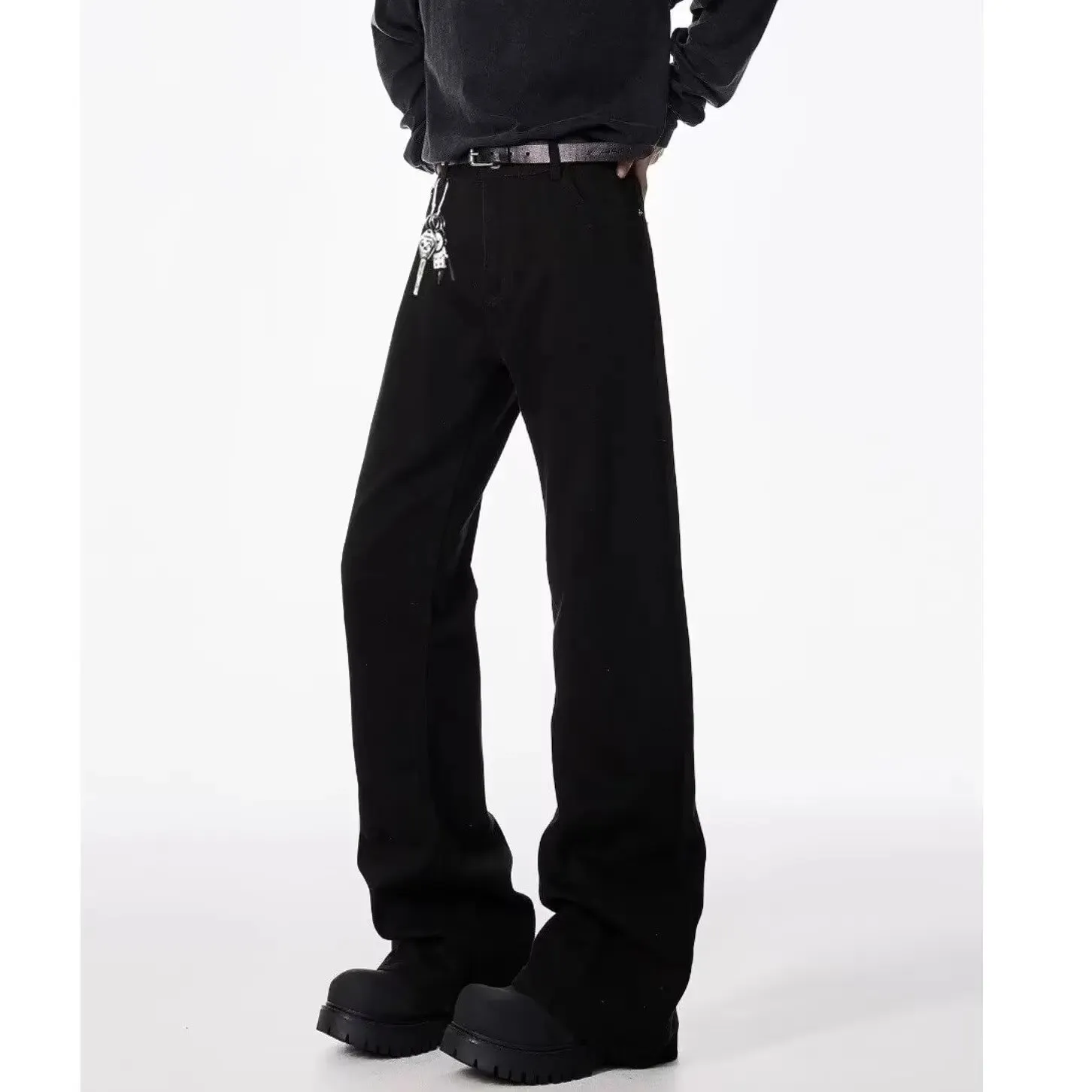 American basic washed black micro flared jeans men's stretch straight leg solid color slim fit straight leg versatile pants — image 1