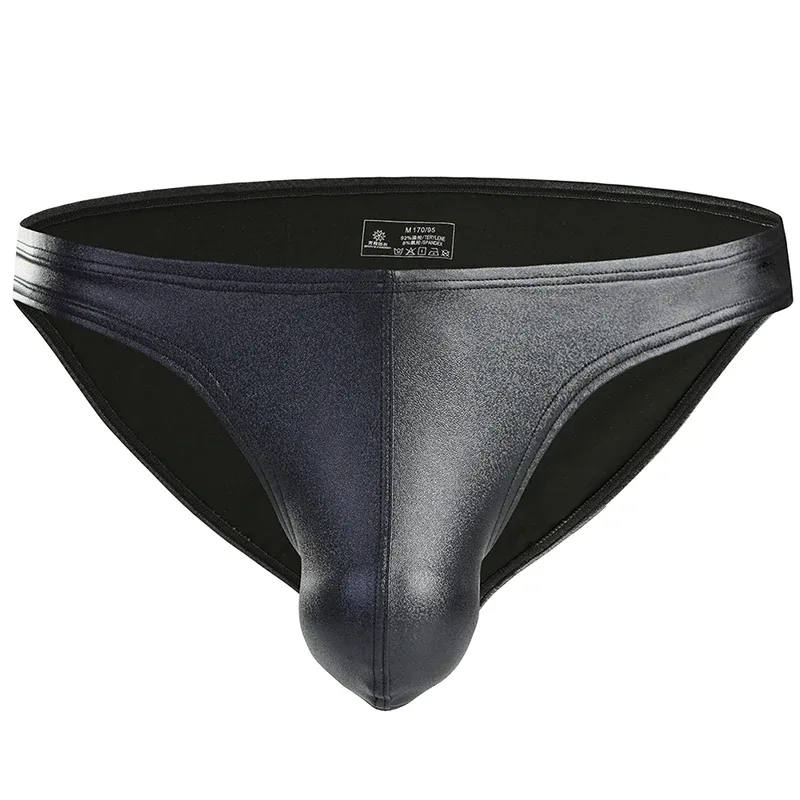 Male's Briefs Faux Leather Jockstrap Stretch Briefs Pouch Panties Underwear Low Waist Soft Male Underpants — image 1