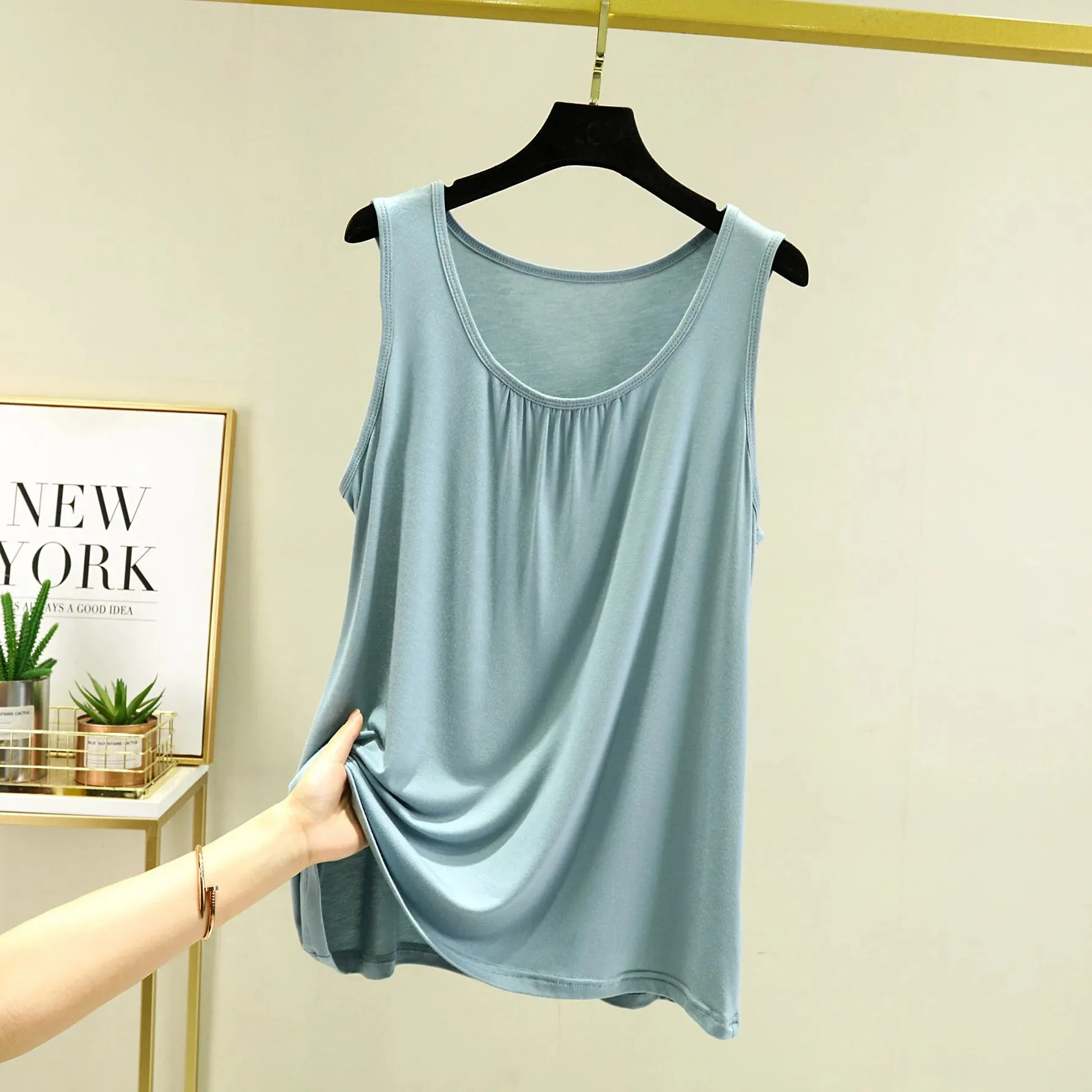 Summer Tank Tops Plus size O-neck Modal Pleated Camis wear inside Tee Tops sleeveless Casual Loose Top All match