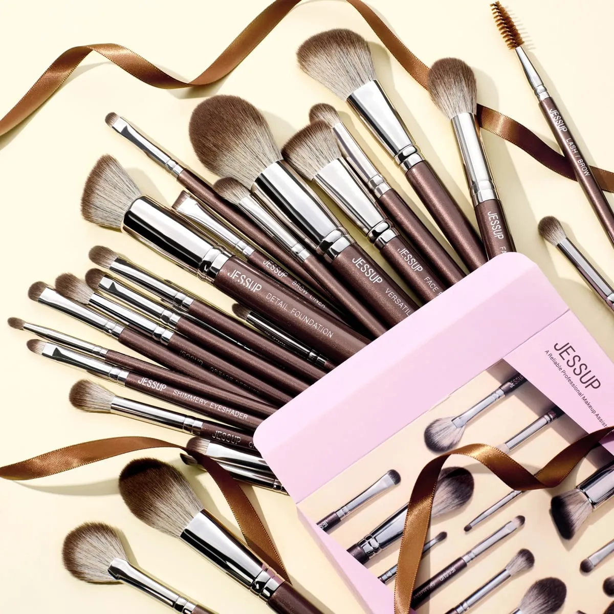Jessup Makeup Brushes Set 15/25pcs Premium Synthetic Brown Make up Brushes Foundation Eyeshadow Concealer Blush Eyeliner T511