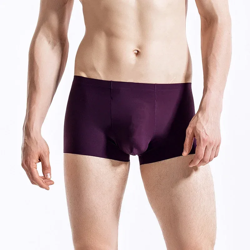 Seamless Ice Silk Underwear Men's Ultra-thin Boxer Shorts One-piece Mid-waist Summer Panties Trunk — image 5