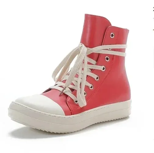 Man High-top Shoes Flat Platform Leather Men's Sneakers Luxury Designer Street Woman Canvas Shoes Casual Lace Up Ankle Boots — image 11