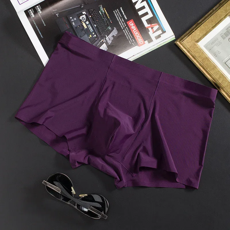 Seamless Ice Silk Underwear Men's Ultra-thin Boxer Shorts One-piece Mid-waist Summer Panties Trunk — image 10
