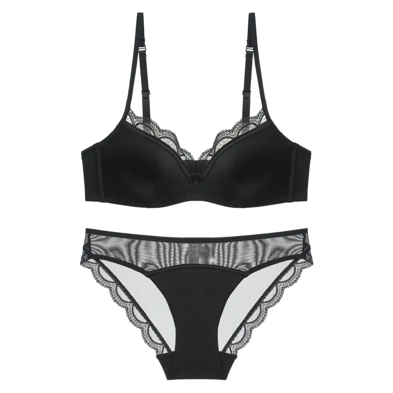 Summer Seamless Lace Bra Set for Small Bust Soft Wire Anti-Sagging Slimming Bralette & Panty Lightweight Lingerie Sexy Set — image 8