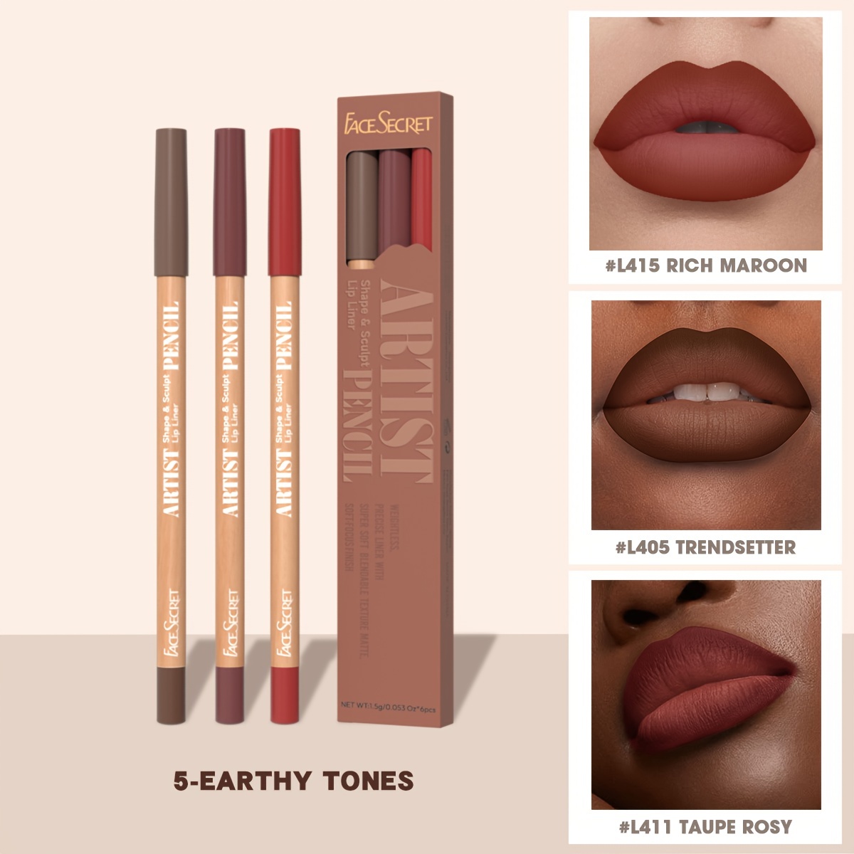 Face Secret 3pcs Set Nude Lip Liner Natural Matte Long-Lasting Waterproof High Pigmented Hook Line Lip Pencil Makeup — image 11