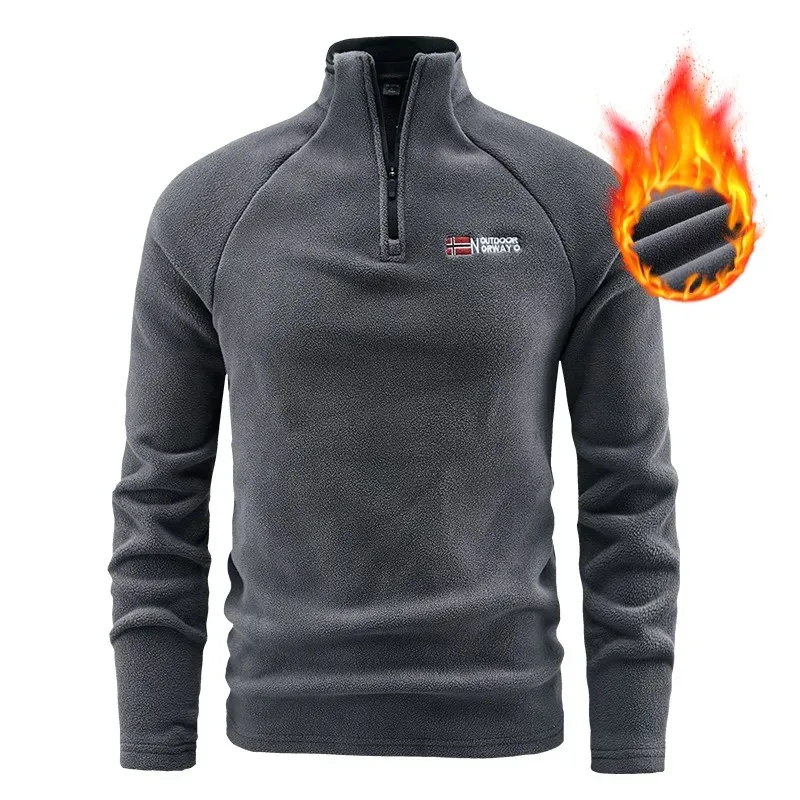 Autunm Winter Polar Fleece Sweatshirt for Men Thick Warm Stand Up Collar Half Zip Casual Base Layer Man Long Sleeve Sweater Man — image 6