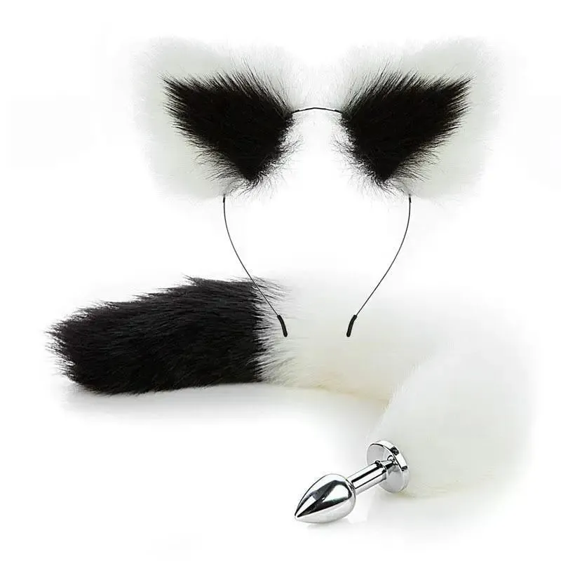 40cm Fox Tail anální kolík plyšové kočičí uši Čelenky Set anální kolík do ocasu Erotické Cosplay Sexuální hračky Ženy Anální masturbace