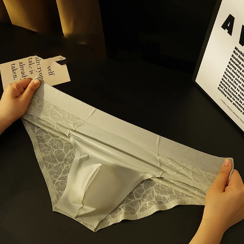 Men Triangle Underwear Ice Silk Thin Breathable Panties Quick Drying Briefs Male Sexy U Bulge Pouch Underpant Lace Leopard Print — image 2