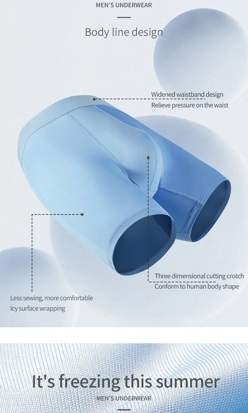 Cueca esportiva masculina de seda gelo, roupa íntima de verão para homens, perna fina, respirável, tamanho grande, roupa estendida, virilha, boxers — image 3