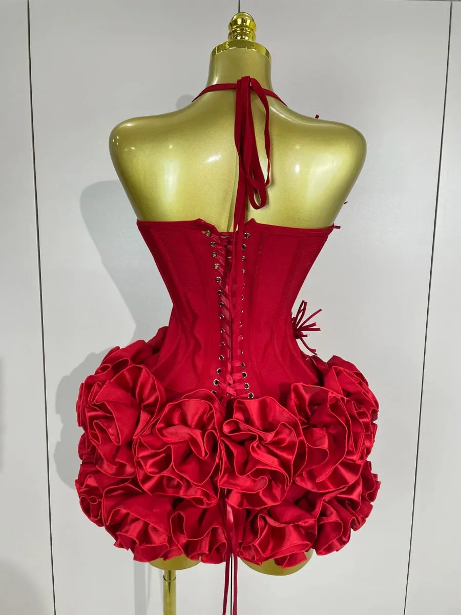 Sexy Halter Prom Gown Celebrity Club Two Piece Set Cocktail Elegant Women Fashion Luxury Birthday Party Red Black Bandage Outfit — image 3