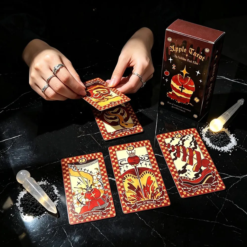 Balíček jablečných tarotů 78 karet Temná pohádka Tarotové karty s tematikou jablek Věštění Meditace Halloweenský dárek pro začínající sběratele — image 4