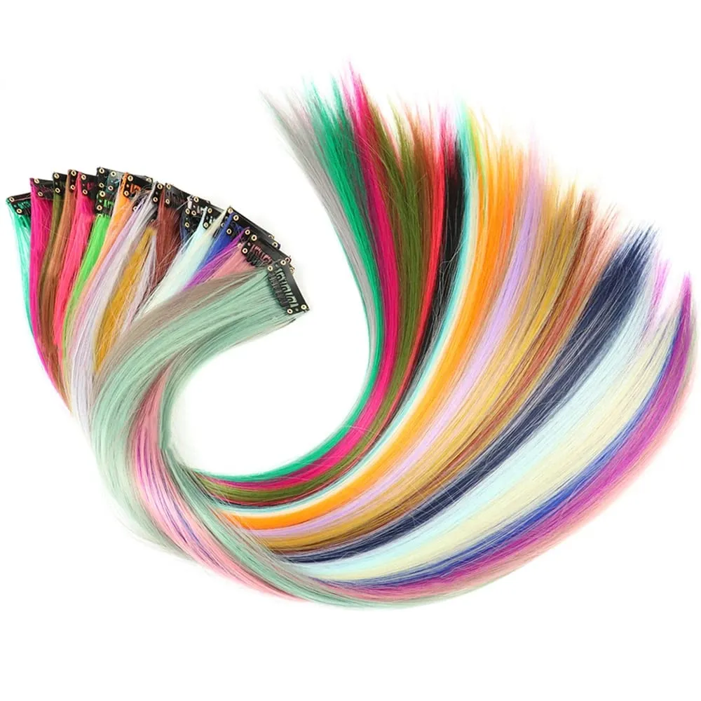 Synthetic Hair Extensions With Clips Heat Resistant Straight Hair Extensions Color Colored Black Hair Clip Womens 8G/Pcs