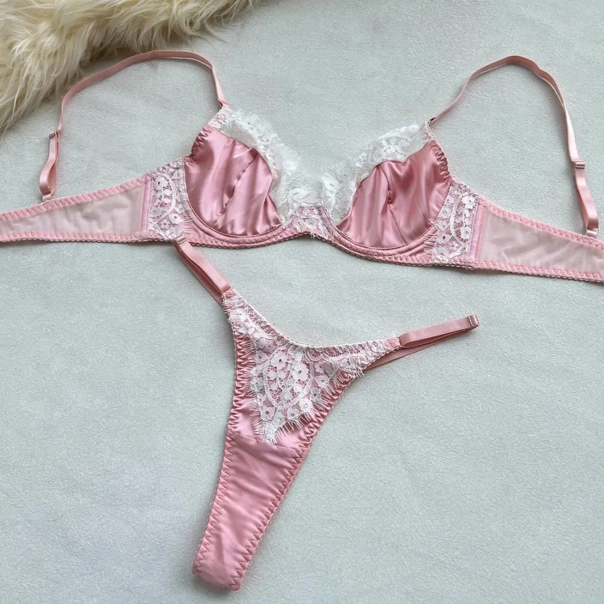 Ellolace โรแมนติกชุดชั้นในสตรีชุด Coquette ซาตินลูกไม้ Bra ทอง 2PC Slim Sensual ร้อนเครื่องแต่งกายหวานเยาวชนสาวชุดชั้นใน — image 4