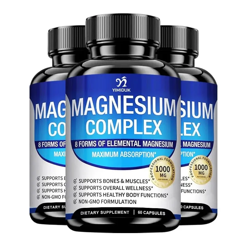Suplemen Kompleks Magnesium 1000mg -Magnesium Glycinate Citrate Malate Taurate Chelated untuk Tenaga Pemulihan Otot Tulang