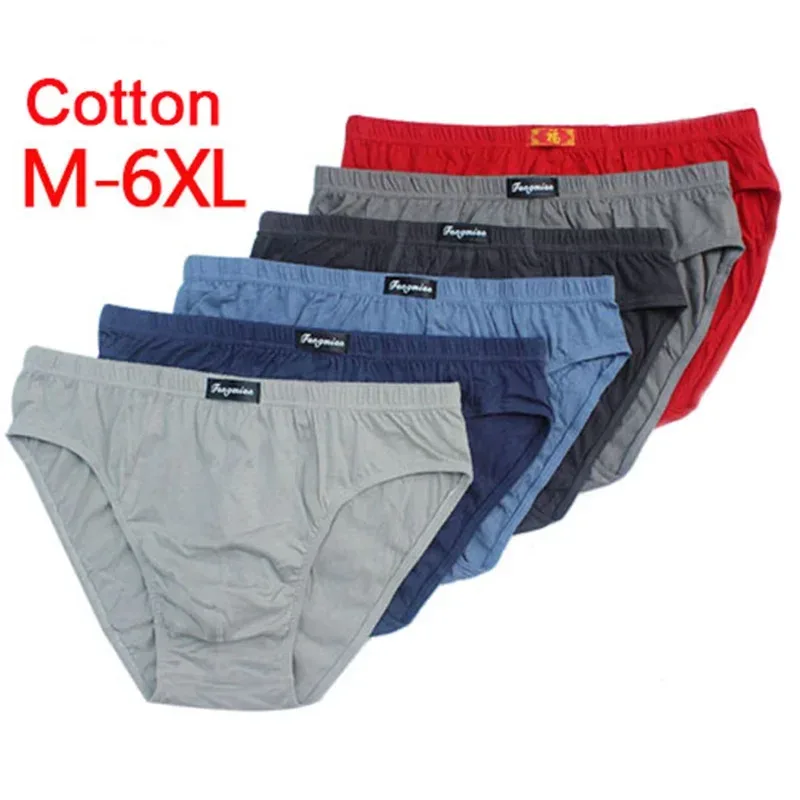 6PCS Men's plus Size Briefs 5XL/6XL Cotton Underwear Breathable Comfortable Solid Sexy Shorts for Men — image 1