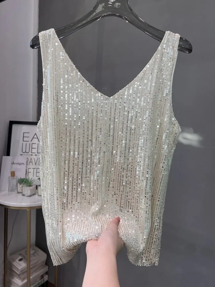 2024 New European and American Sequined V-neck Vest Worn Inside A Suit Bottoming Shirt and Worn Outside A Sparkling Top — image 5