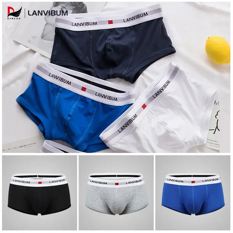 Roupa íntima masculina jovem em U levantada cintura baixa algodão quadrilátero calças cor sólida shorts masculinos grandes — image 1