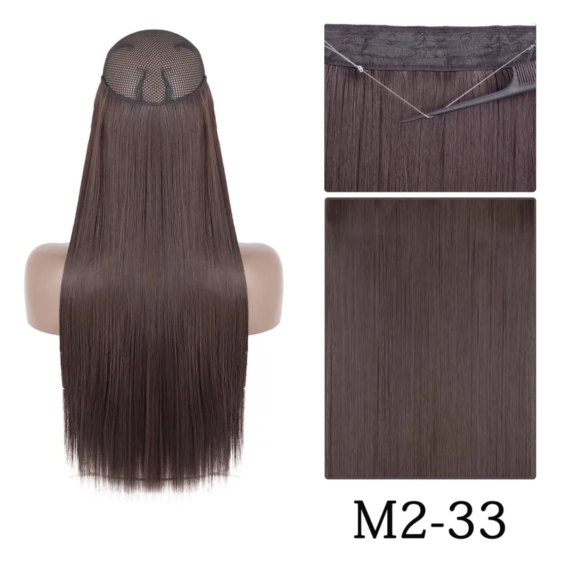 Synthetic Long Straight No Clip One Piece Hair Extension Natural Adjustable Line False Hairpiece For Women