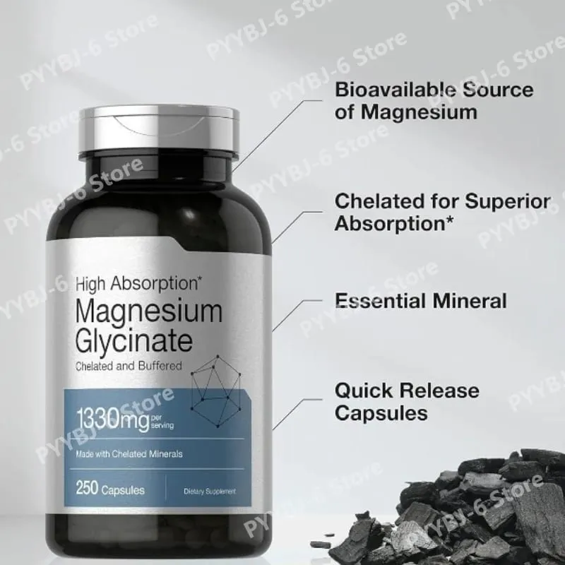 Magnesium Glycinate 1330mg (Elemental Magnesium) 250 Kapslar Kelaterade buffrade mineraler Icke-GMO glutenfritt kosttillskott — image 2
