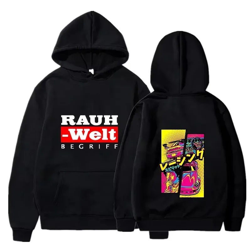 Felpa con cappuccio Rauh Welt Car Widebody Tuning JDM Racing Pop Art Comic Estetica Felpa casual oversize nera a maniche lunghe — image 2
