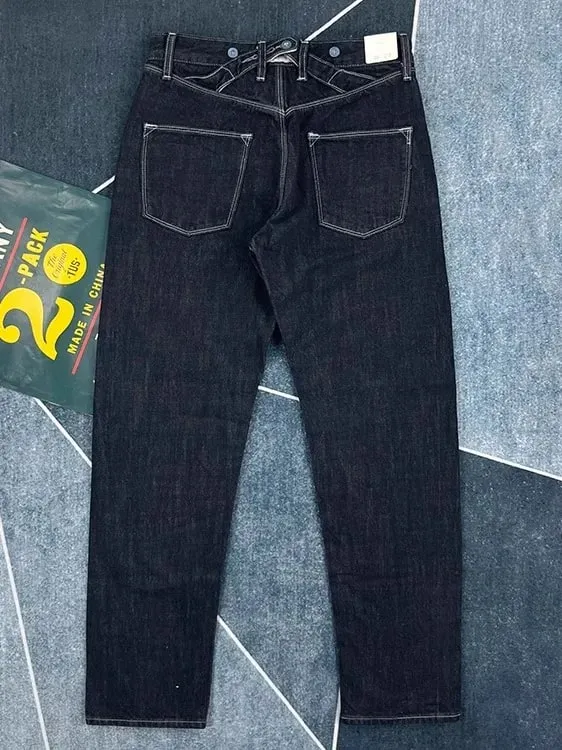 100% Cotton Back Paris buckle Spring Black Straight Jeans for Men American Retro Style Casual Japanese Slim Tapered Long Pants — image 3