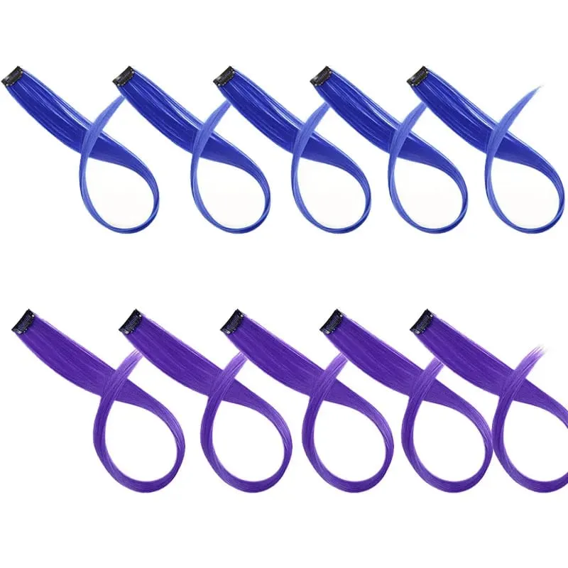 10PCS/Pack Synthetic Colored Party Highlights Clip in Hair Extensions for Girls Omber Colors Long Straight Hairpieces — image 12