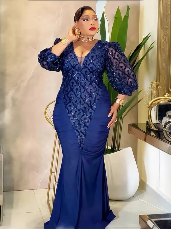 Gaun Pesta Mewah Wanita Elegan Dashiki Sequin Bodycon Jubah Perkahwinan Prom Ulang Tahun Pakaian Petang 2026 Pakaian Musim Bunga Afrika
