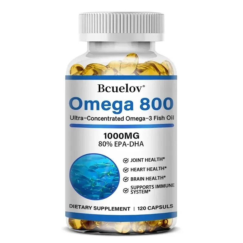 Bcuelov Fischöl Omega-3-Ergänzungsmittel, 1000 mg Kapseln, Omega-3-Fischöl für eine gesunde Herz-Gehirn-Unterstützung, 30/60/120 Kapseln