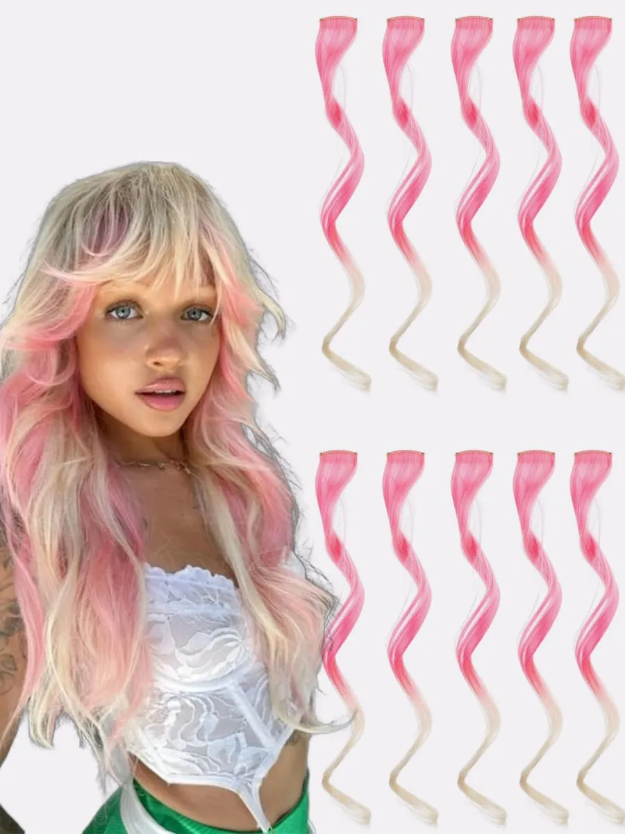 Clip coloré dans les Extensions de cheveux 10PS Extension colorée ondulée bouclée pour filles femmes points forts de fête pince synthétique dans le postiche