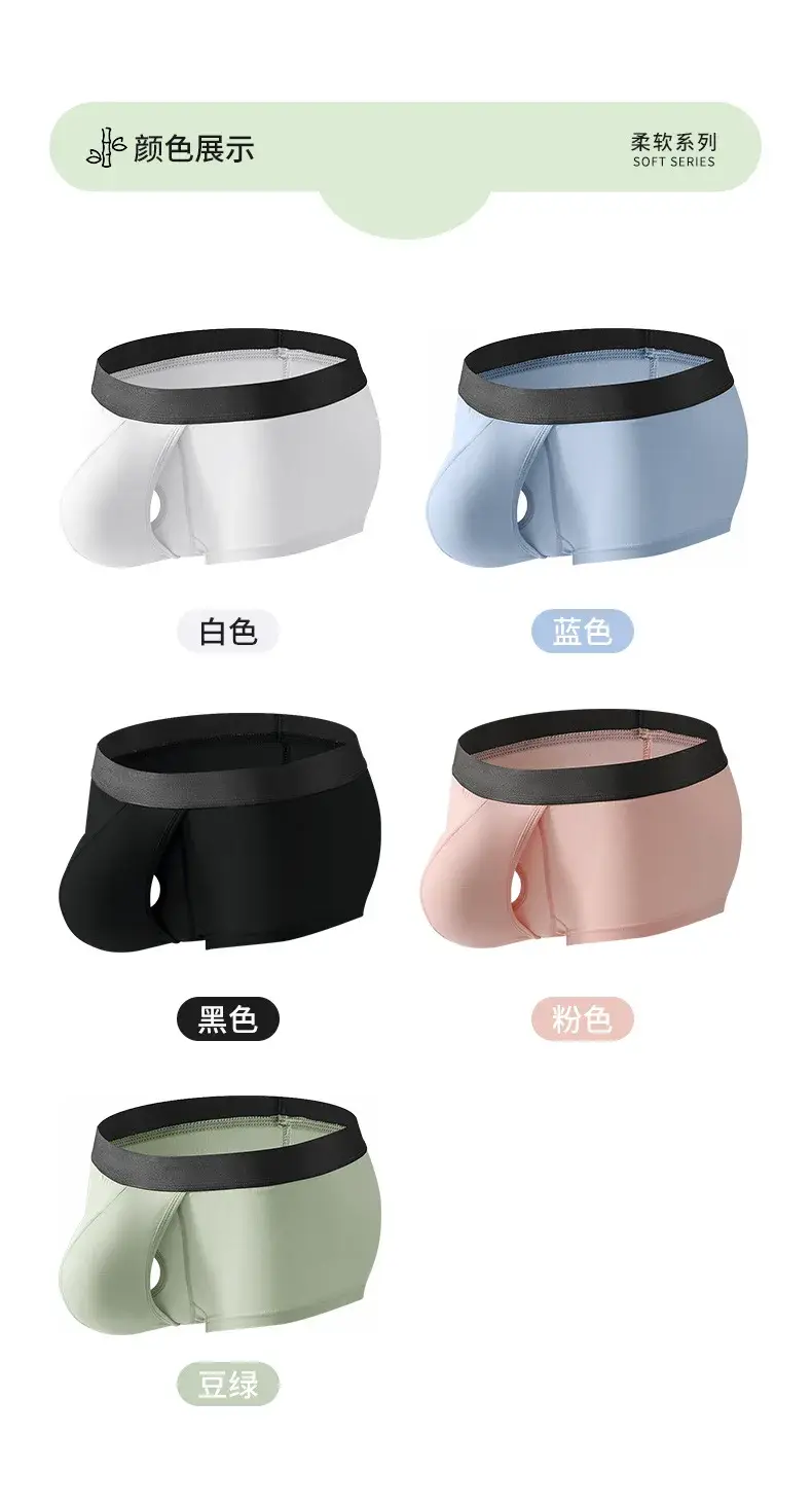 Boxer da uomo in fibra di bambù Custodia per mosche anteriore aperta Traspirante Rigonfiamento Biancheria intima Separata Custodia per bauli Doppia custodia Mutande