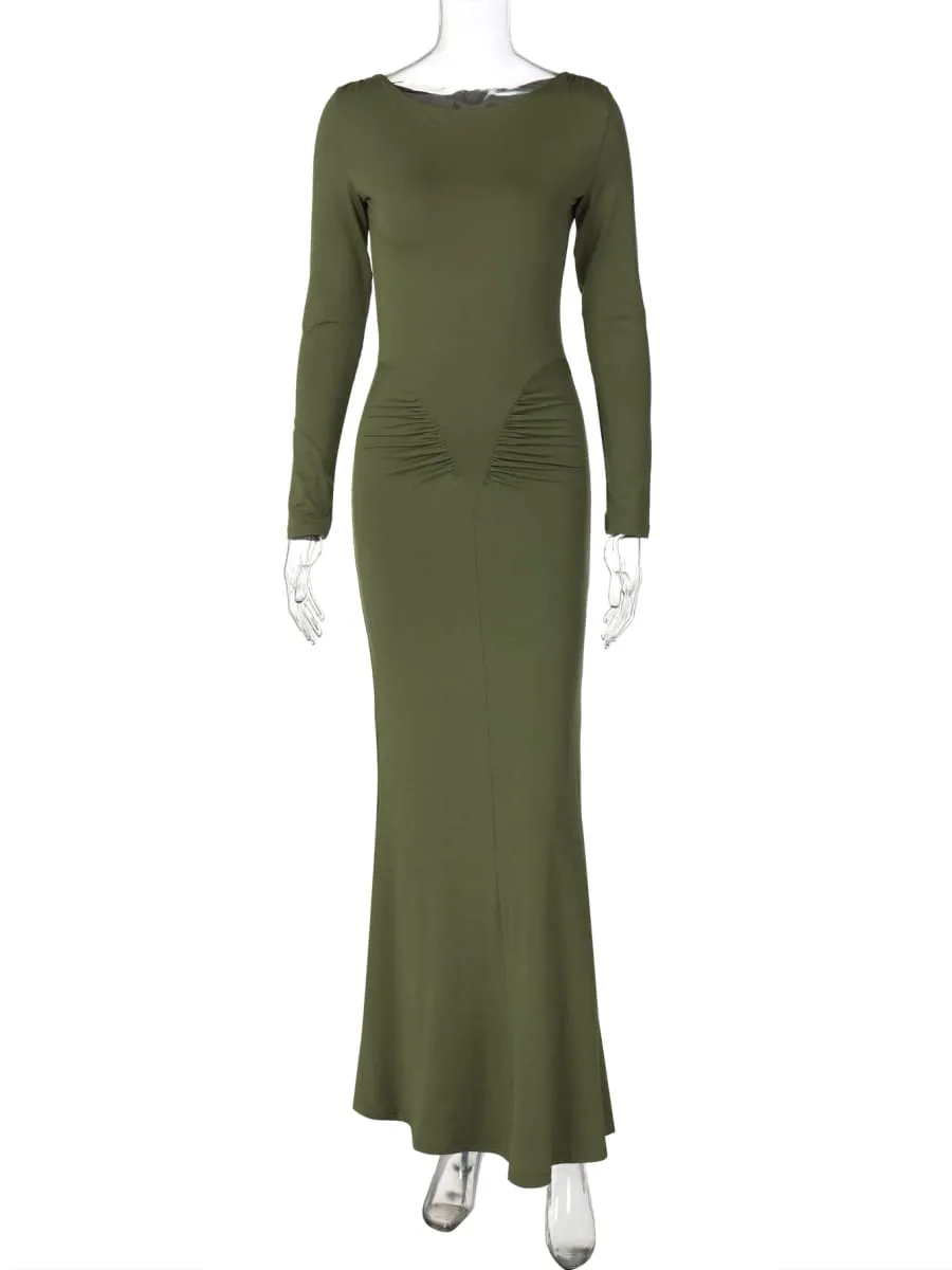 Hugcitar ฤดูใบไม้ร่วงแขนยาว Draped เซ็กซี่ Bodycon Maxi ชุดราตรีผู้หญิงแฟชั่น Y2K ชุดชุดราตรีเทศกาลคลับ — image 7