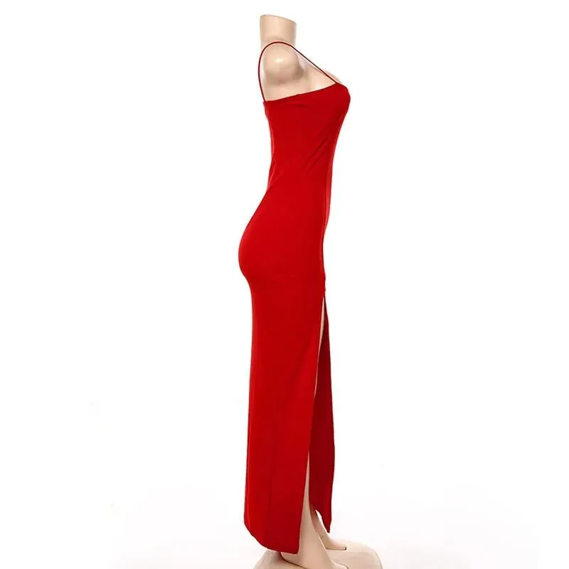 New Dresses 2025 Woman Fashion Slim Waist Solid Color Split Camisole Skirt — image 6