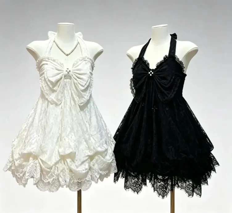 French Style Sweet Cute Polka Dot Splicing Dress Lace Bow Korean Fashion Dresses New Design Slim Waist Lady Y2k Mini Dress — image 5