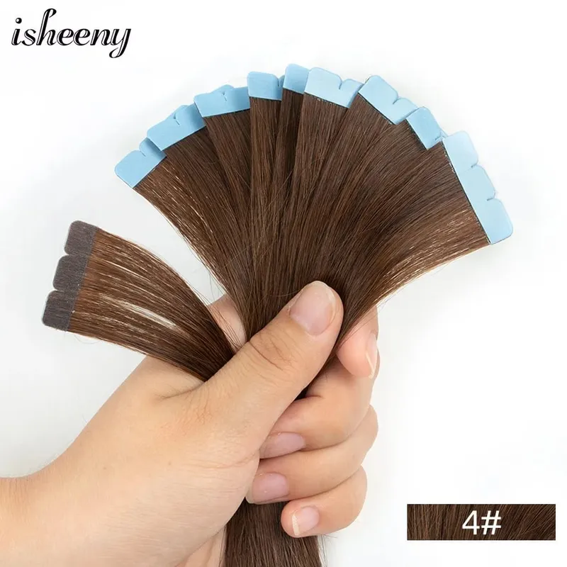 12"-20'' Invisible Mini Tape in Human Hair Extensions Invisible Adhesive Seamless Tape in Hair Natural Straight 10pcs/pack — image 7