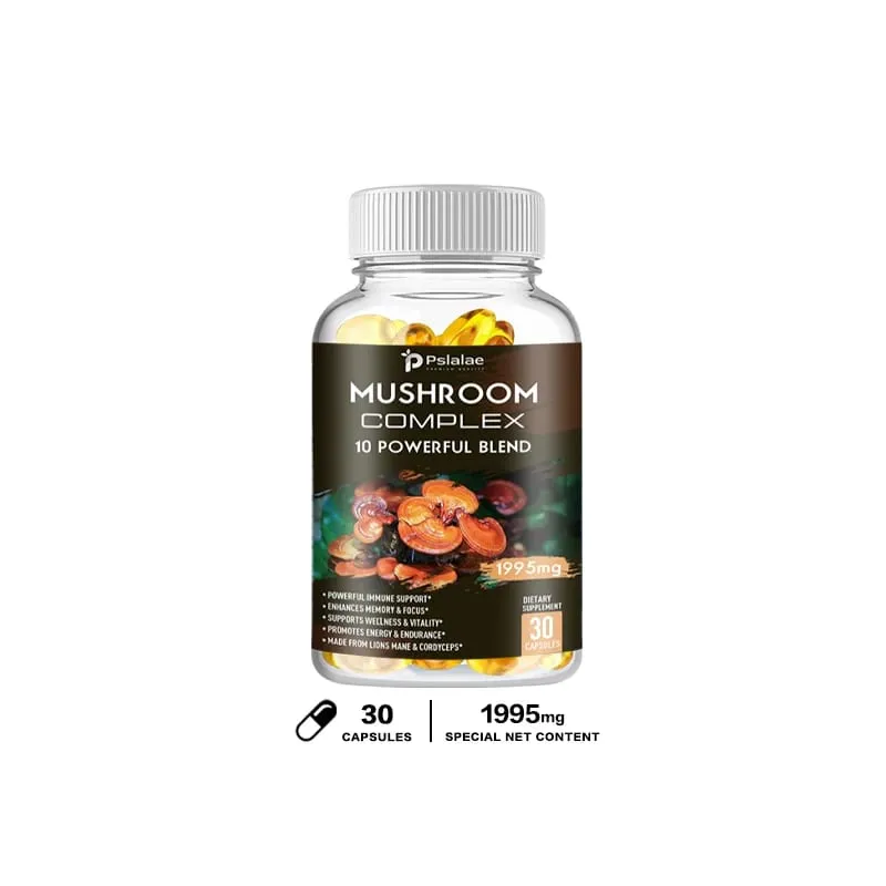 Mushroom Complex Capsules - with Lions Mane Chaga Reishi Cordyceps - Support Immune System Memory Focus and Relieve Stress