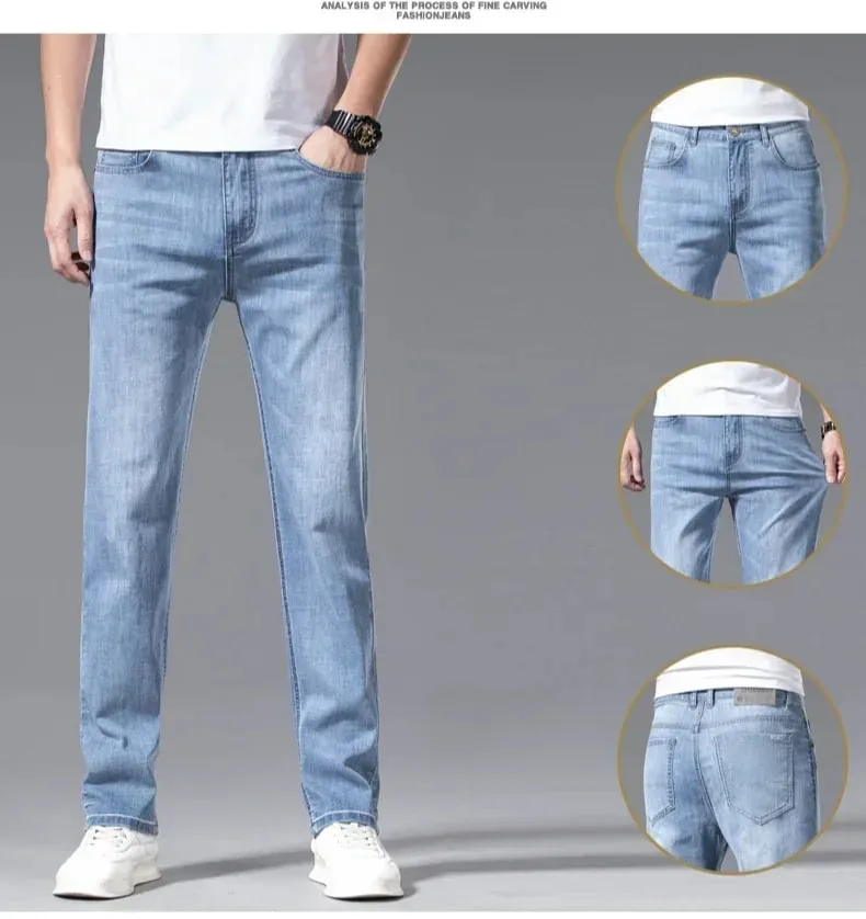 2024 Men's New Autumn Straight Casual Jeans Light Blue Classic Breathable Comfortable No Ironing Stretch Denim Trousers Male — image 10