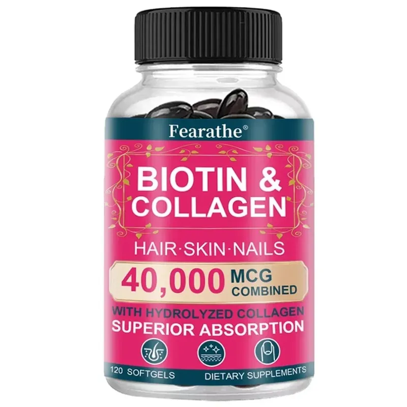 Biotin Collagen Supplement - Hair Growth Support Skin & Nails - 40000 mcg with Vitamins B Complex Hyaluronic Acid & Keratin