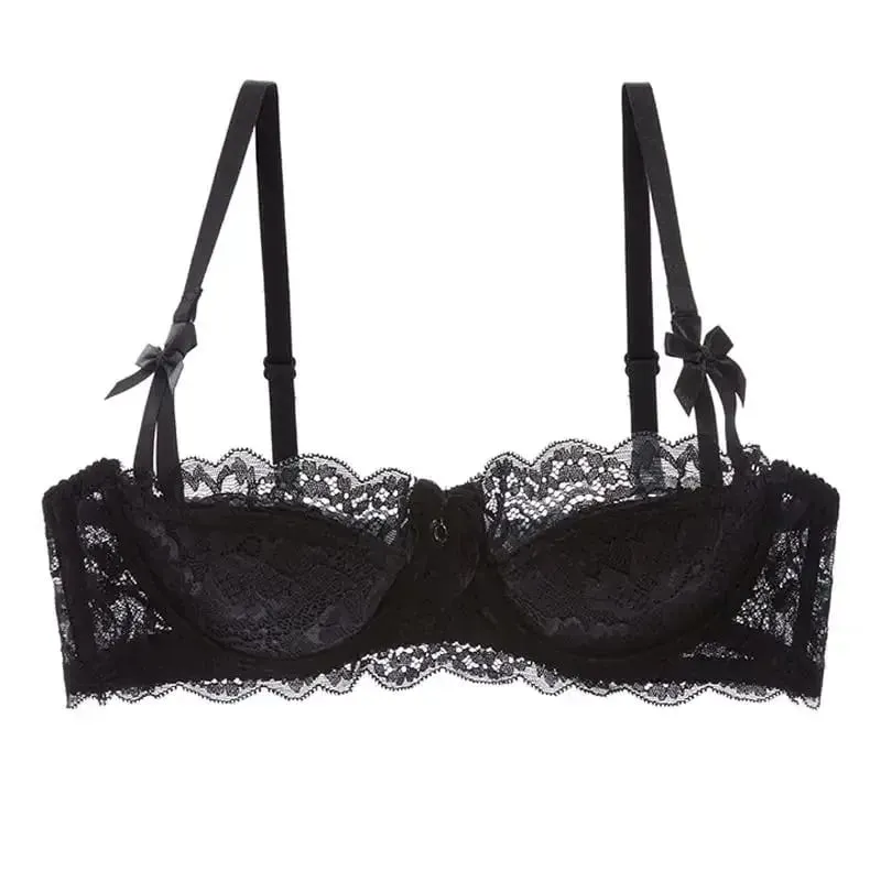 Rabbit Ear AB Cup Pure Desire Girl Bra Set | Pull-up Bra with Bow | Breathable French lace Bra | Anti-slip Cup Date Night — image 4