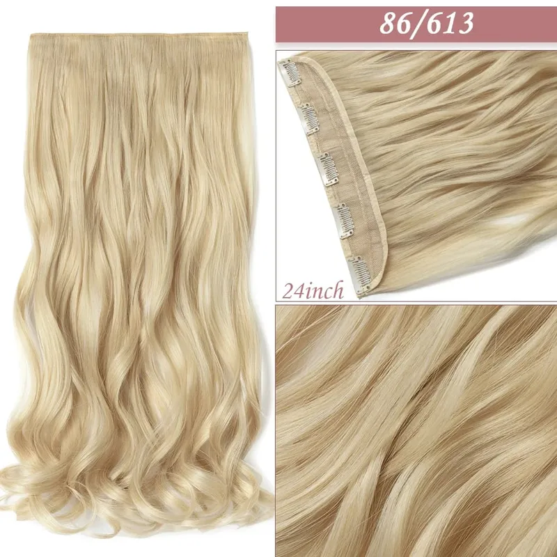 S-nolilite 24-26'' Synthetic Long Straight 5 Clip In One Piece Hair Extensions Fake Hair Wavy Hairpiece For Women Heat Resistant